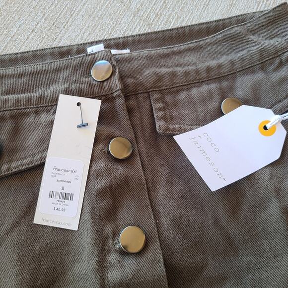Francesca's Hensley Button Down Olive Green Moto Fall Boho Mini Skirt NWT Small - Picture 5 of 6